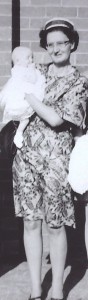 Aunty Doff holding Fiona at her christening