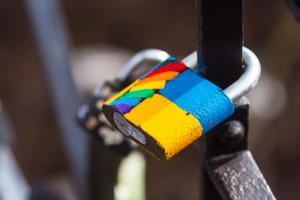 LGBT love lock on streets of Kyiv, Ukraine