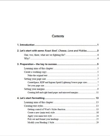 Format your book for print - Contents pg 1