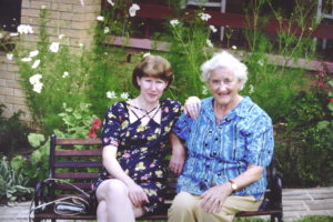 With my mum, Margaret Butler, in front of my rampaging cosmos garden, 1996