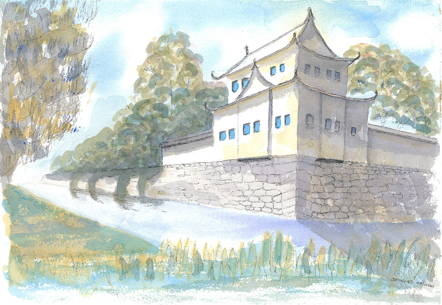 Nijo-jo Castle, Kyoto - watercolour (c) Jennifer Mosher