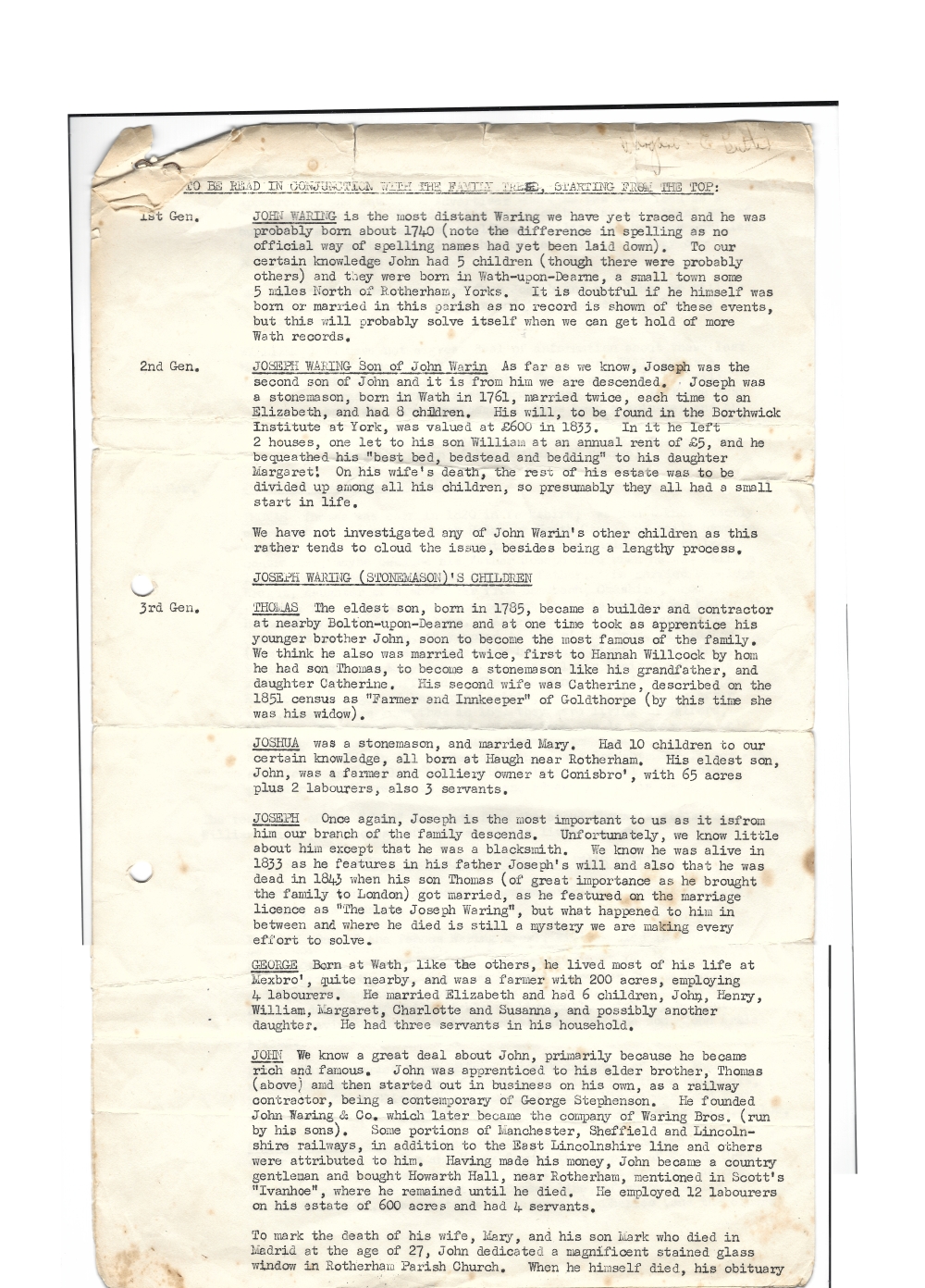 Waring Family Tree page 1